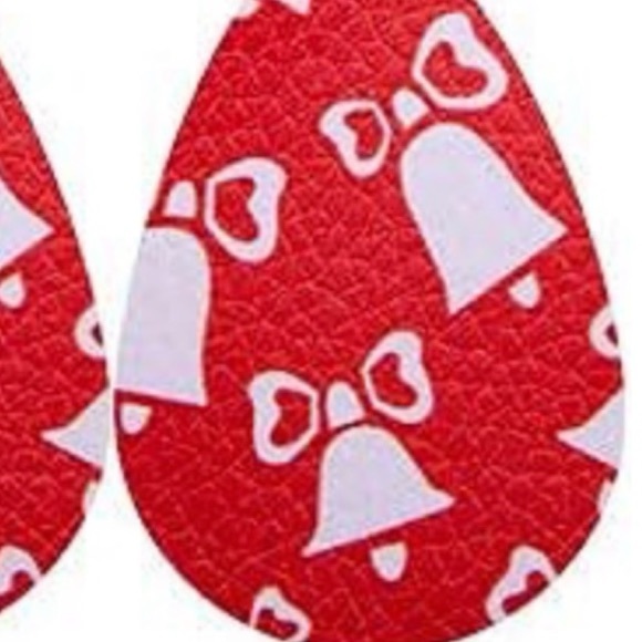 Red & White Faux Leather Christmas Bell Earrings - Picture 5 of 7